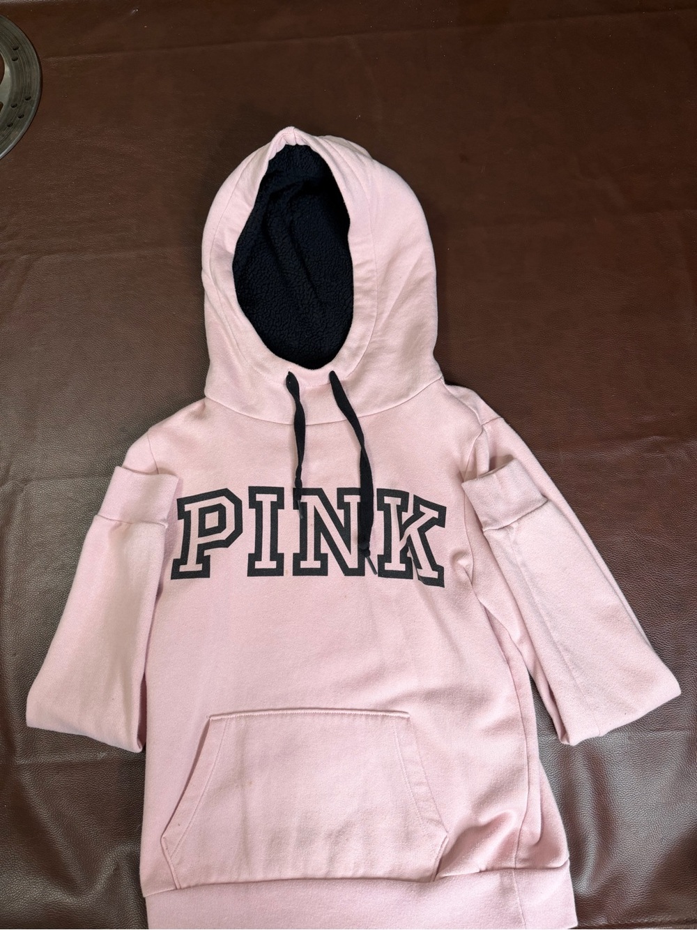 PINK Victoria's Secret Light Pink Hoodie with Black Sherpa Lining - Picture 3 of 6